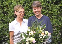 Sarah Wright receives her bouquet